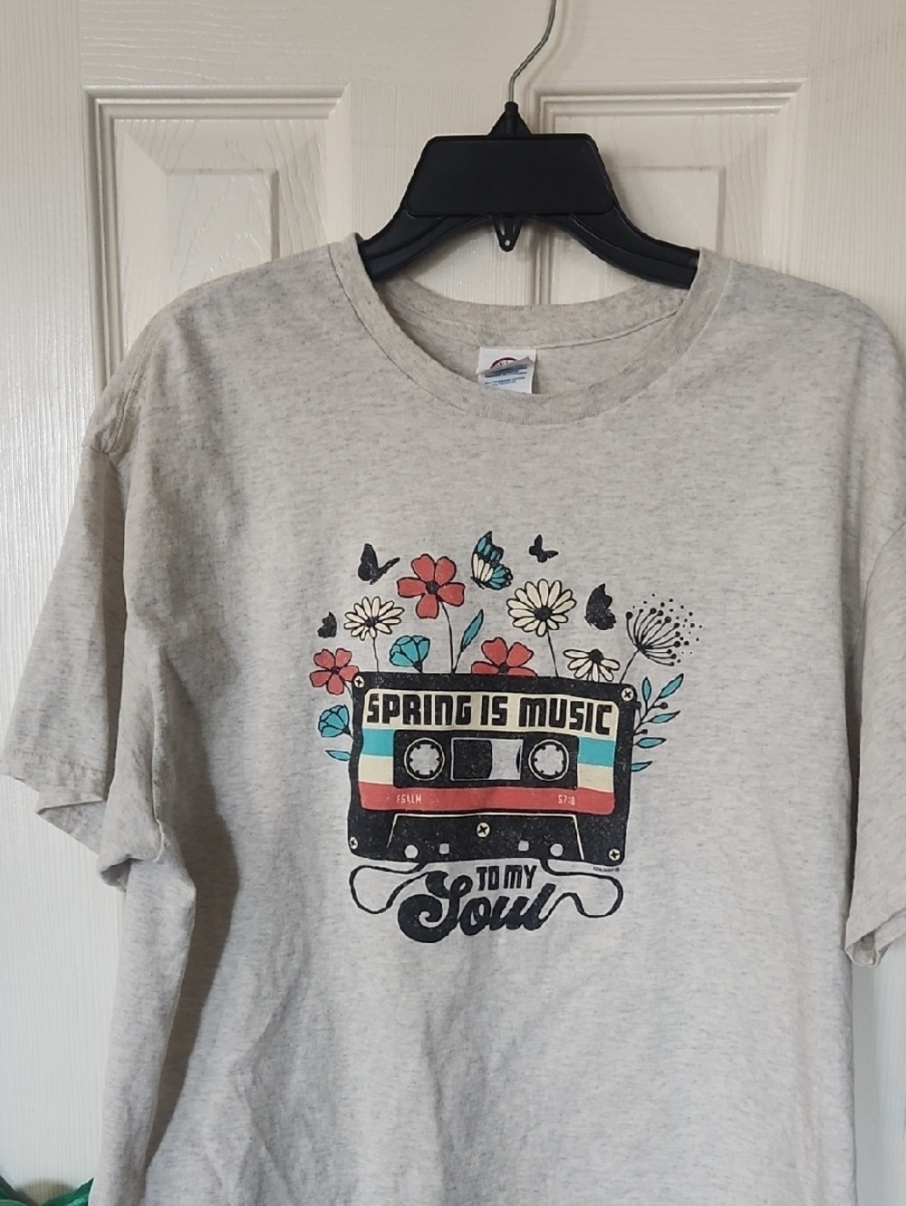Delta Light Gray 'Spring Is Music' Graphic Tee with Red and Teal Accents